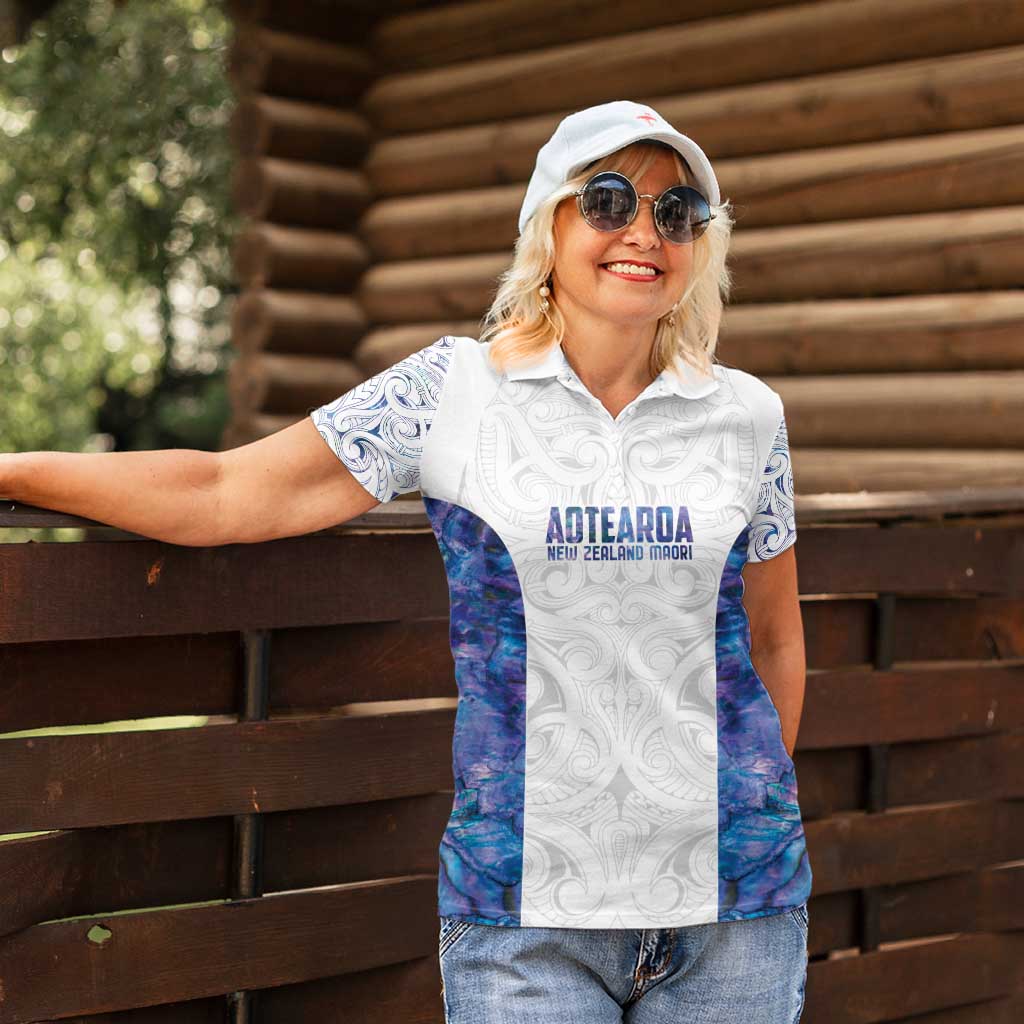 Custom New Zealand Aotearoa Women Polo Shirt Purple Maori Paua Shell Indigenous - Aussie Hoodie