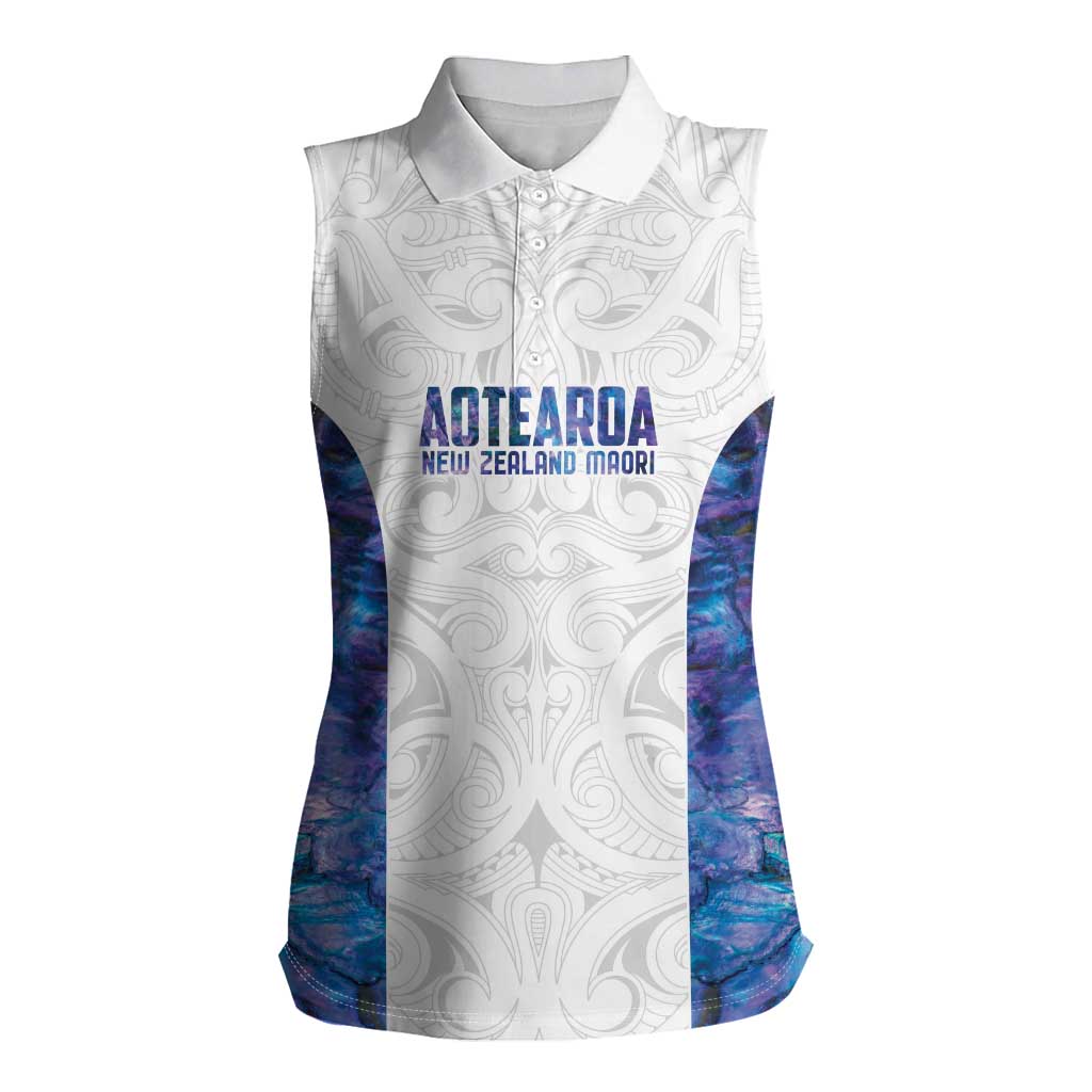Custom New Zealand Aotearoa Women Sleeveless Polo Shirt Purple Maori Paua Shell Indigenous - Aussie Hoodie