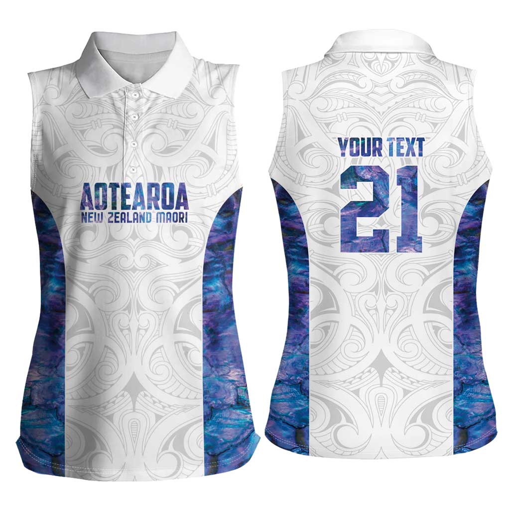 Custom New Zealand Aotearoa Women Sleeveless Polo Shirt Purple Maori Paua Shell Indigenous - Aussie Hoodie
