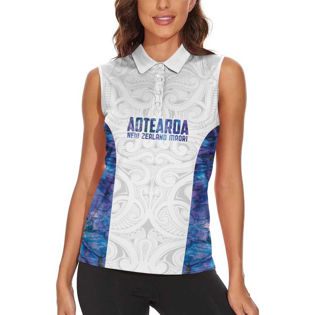 Custom New Zealand Aotearoa Women Sleeveless Polo Shirt Purple Maori Paua Shell Indigenous - Aussie Hoodie