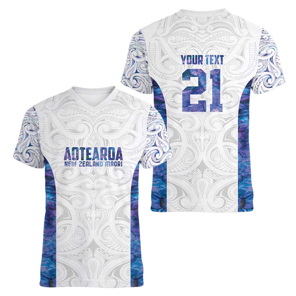 Custom New Zealand Aotearoa Women V-Neck T-Shirt Purple Maori Paua Shell Indigenous - Aussie Hoodie