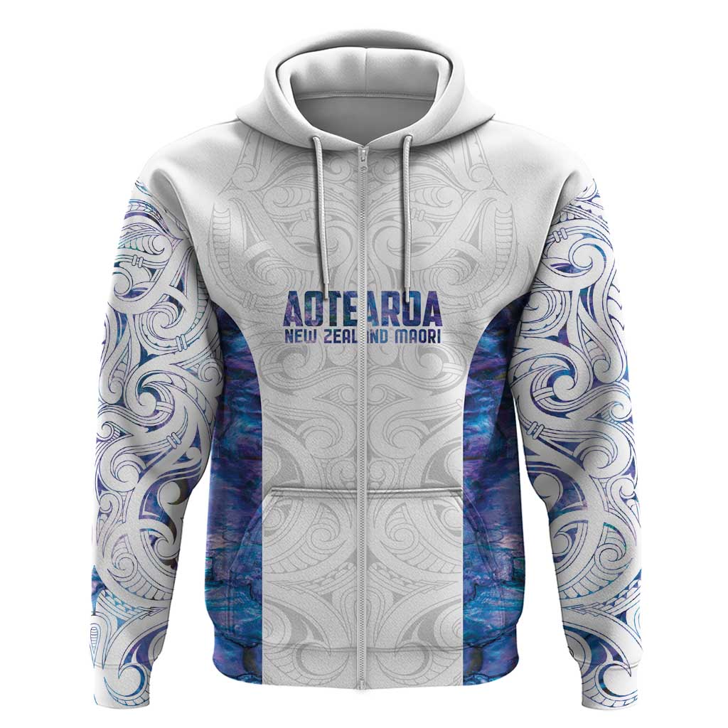 Custom New Zealand Aotearoa Zip Hoodie Purple Maori Paua Shell Indigenous - Aussie Hoodie