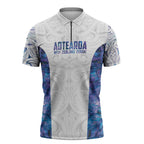 Custom New Zealand Aotearoa Zipper Polo Shirt Purple Maori Paua Shell Indigenous - Aussie Hoodie