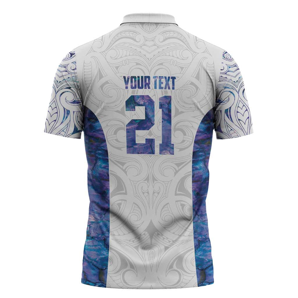 Custom New Zealand Aotearoa Zipper Polo Shirt Purple Maori Paua Shell Indigenous - Aussie Hoodie