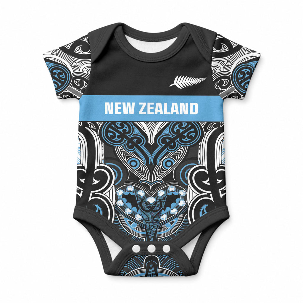 World Cricket Custom New Zealand Baby Onesie Kia kaha nga Potae Pango