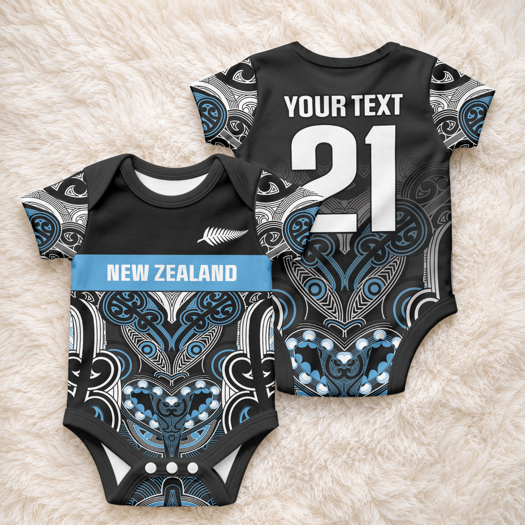 World Cricket Custom New Zealand Baby Onesie Kia kaha nga Potae Pango
