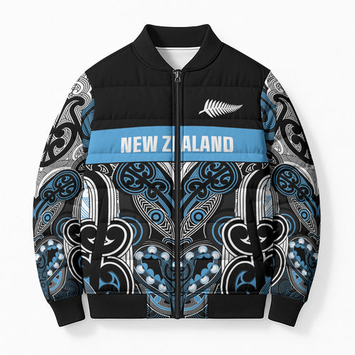 World Cricket Custom New Zealand Bomber Puffer Jacket Kia kaha nga Potae Pango