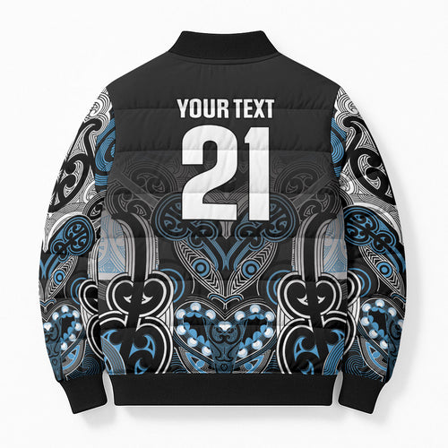 World Cricket Custom New Zealand Bomber Puffer Jacket Kia kaha nga Potae Pango