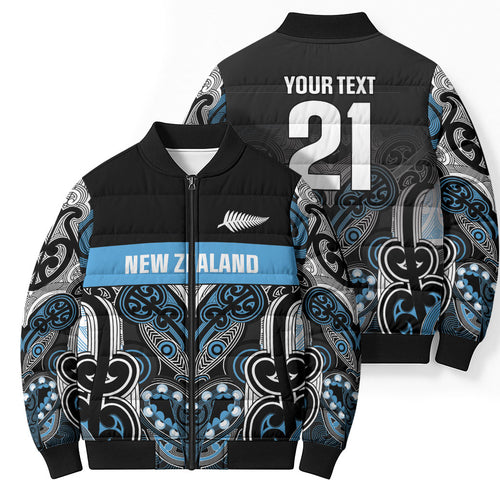 World Cricket Custom New Zealand Bomber Puffer Jacket Kia kaha nga Potae Pango