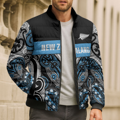 World Cricket Custom New Zealand Bomber Puffer Jacket Kia kaha nga Potae Pango
