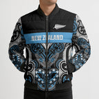 World Cricket Custom New Zealand Bomber Puffer Jacket Kia kaha nga Potae Pango