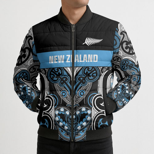 World Cricket Custom New Zealand Bomber Puffer Jacket Kia kaha nga Potae Pango