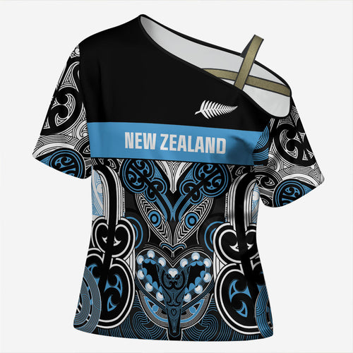 World Cricket Custom New Zealand Cross Shoulder Shirt Kia kaha nga Potae Pango