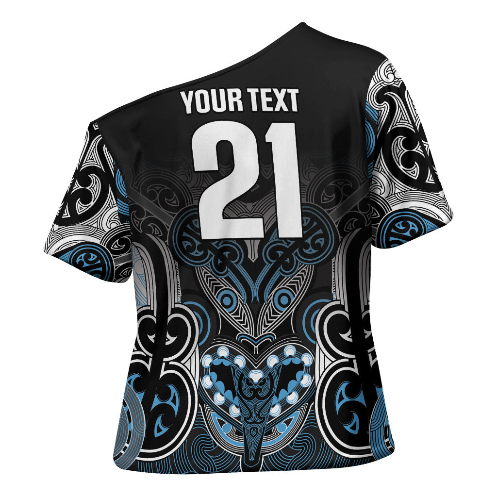 World Cricket Custom New Zealand Cross Shoulder Shirt Kia kaha nga Potae Pango