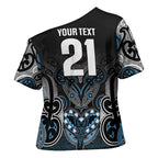 World Cricket Custom New Zealand Cross Shoulder Shirt Kia kaha nga Potae Pango