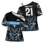 World Cricket Custom New Zealand Cross Shoulder Shirt Kia kaha nga Potae Pango