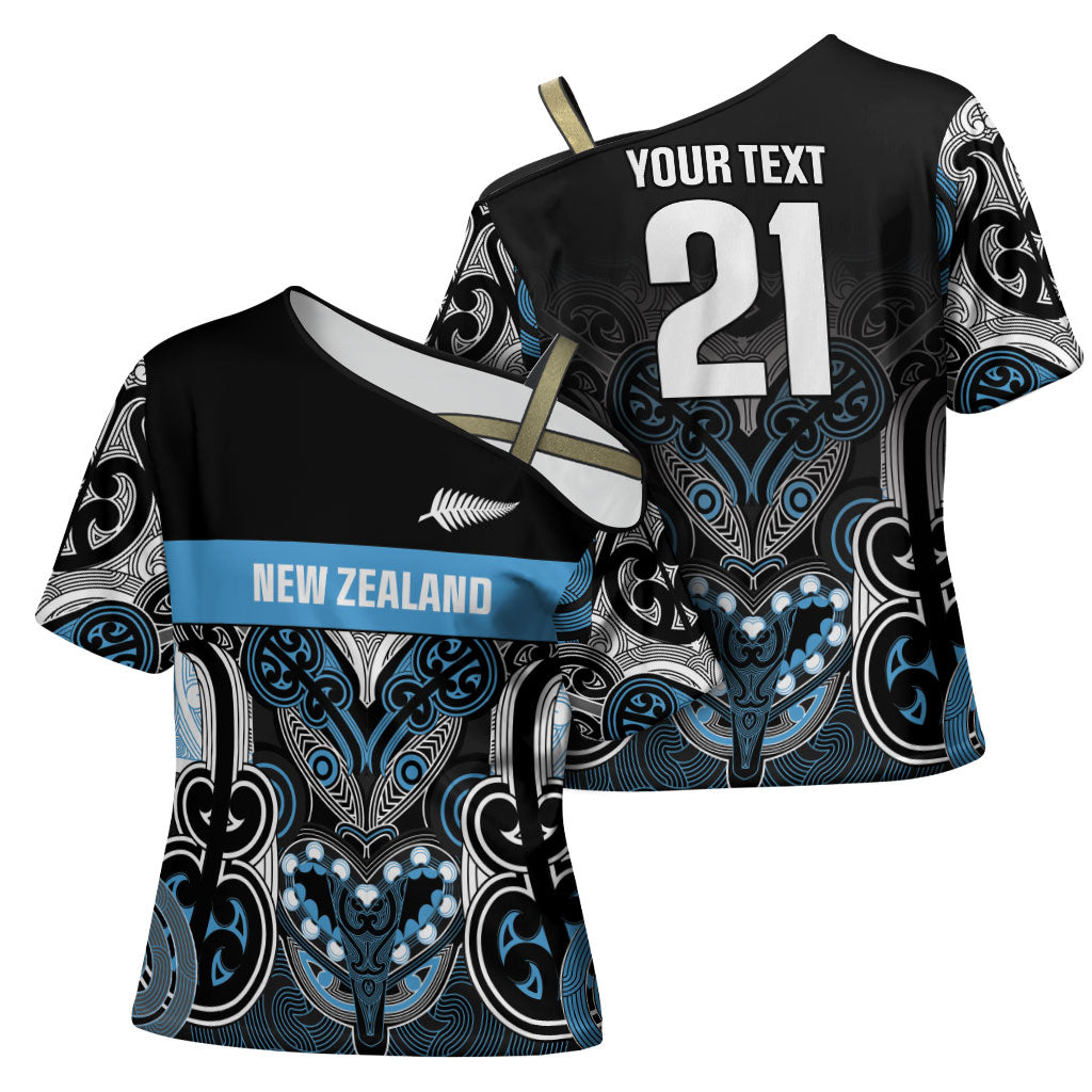 World Cricket Custom New Zealand Cross Shoulder Shirt Kia kaha nga Potae Pango