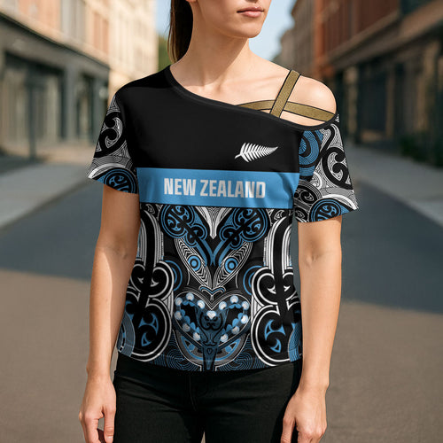 World Cricket Custom New Zealand Cross Shoulder Shirt Kia kaha nga Potae Pango