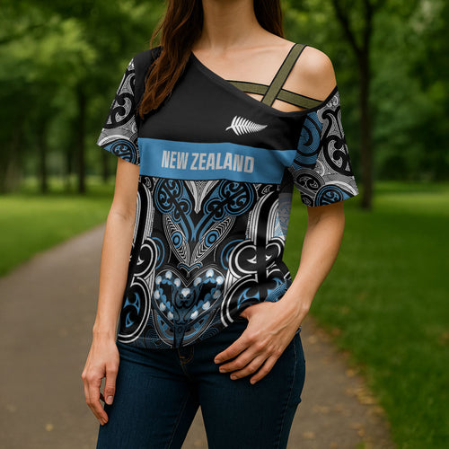 World Cricket Custom New Zealand Cross Shoulder Shirt Kia kaha nga Potae Pango