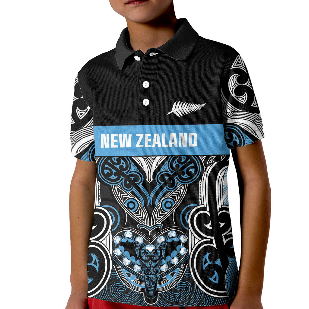 World Cricket Custom New Zealand Kid Polo Shirt Kia kaha nga Potae Pango