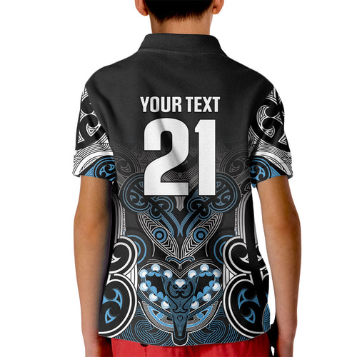 World Cricket Custom New Zealand Kid Polo Shirt Kia kaha nga Potae Pango