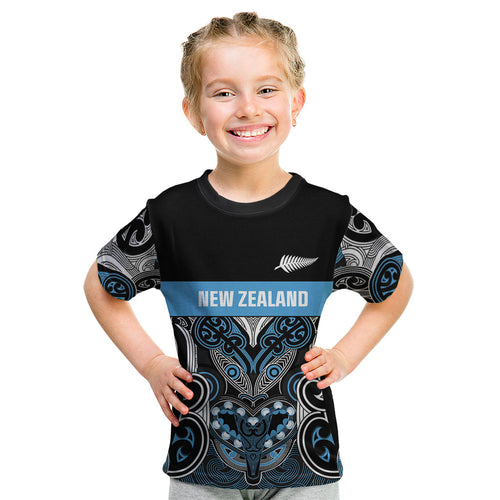 World Cricket Custom New Zealand Kid T Shirt Kia kaha nga Potae Pango