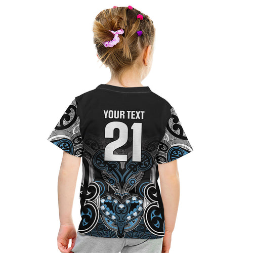 World Cricket Custom New Zealand Kid T Shirt Kia kaha nga Potae Pango