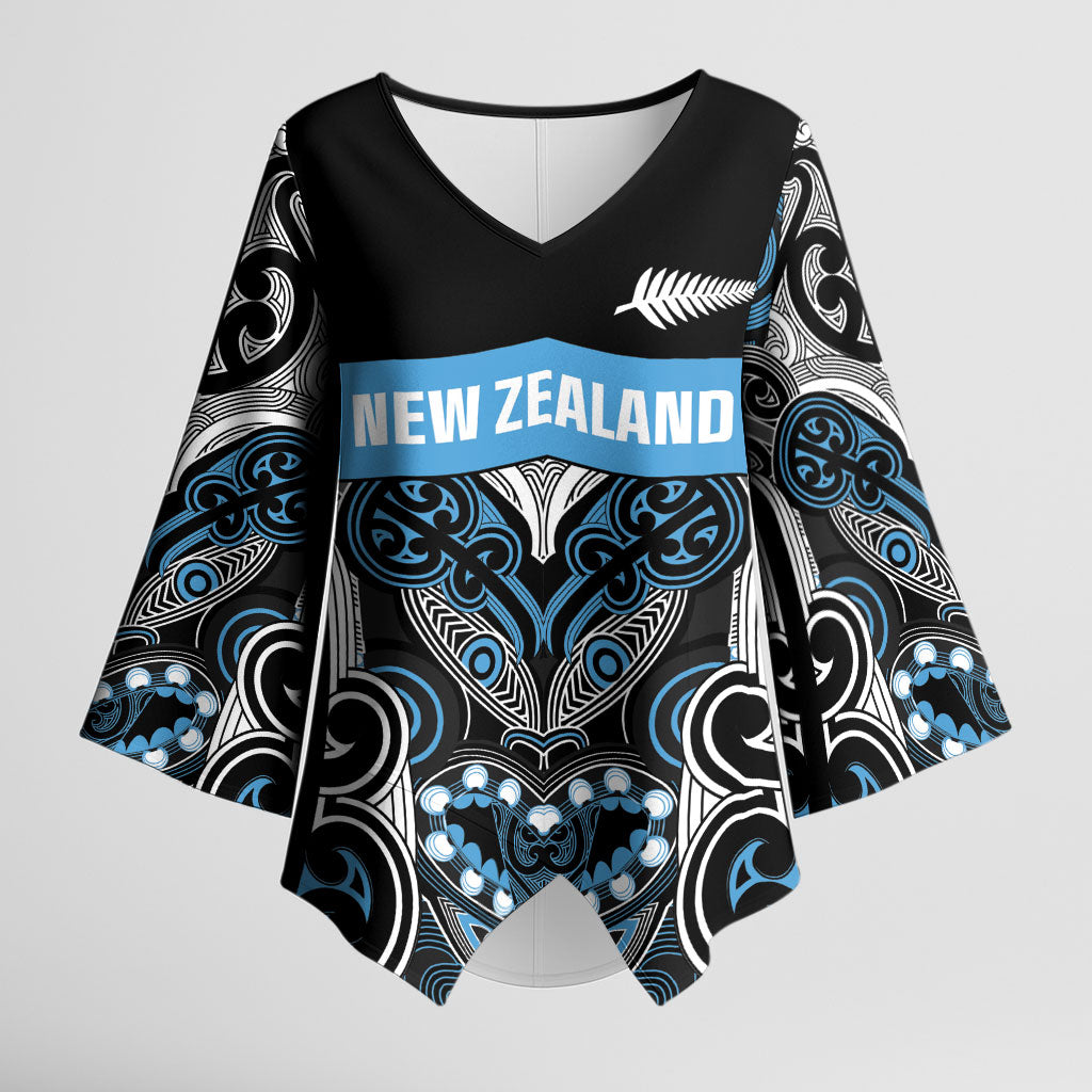 World Cricket Custom New Zealand Kimono Sleeve Blouse Kia kaha nga Potae Pango