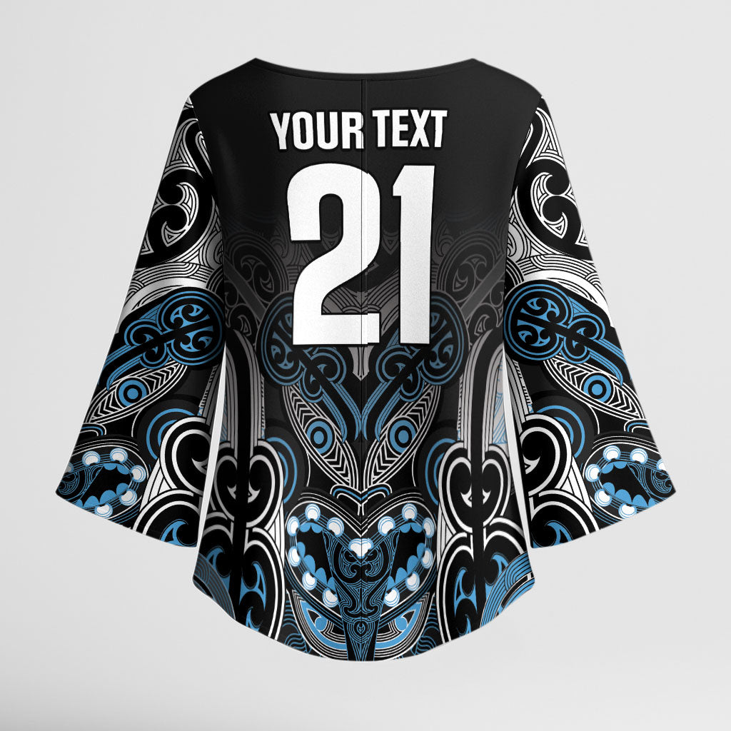 World Cricket Custom New Zealand Kimono Sleeve Blouse Kia kaha nga Potae Pango