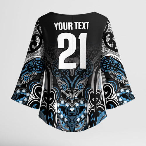 World Cricket Custom New Zealand Kimono Sleeve Blouse Kia kaha nga Potae Pango