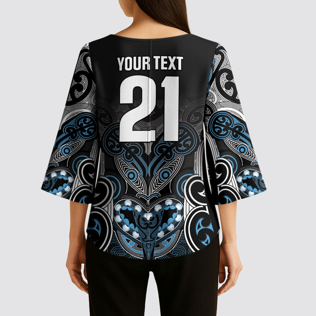 World Cricket Custom New Zealand Kimono Sleeve Blouse Kia kaha nga Potae Pango
