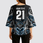 World Cricket Custom New Zealand Kimono Sleeve Blouse Kia kaha nga Potae Pango