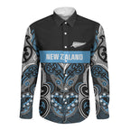World Cricket Custom New Zealand Long Sleeve Button Shirt Kia kaha nga Potae Pango