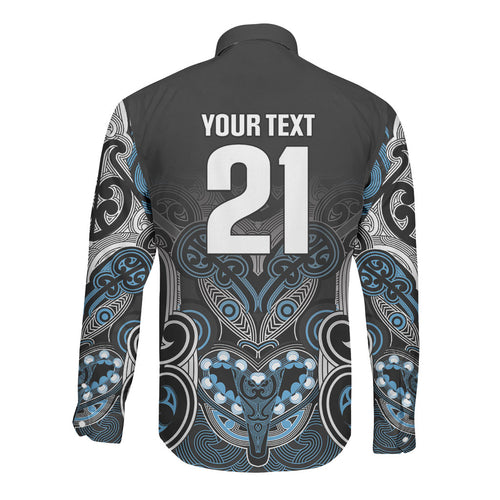 World Cricket Custom New Zealand Long Sleeve Button Shirt Kia kaha nga Potae Pango