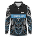 World Cricket Custom New Zealand Long Sleeve Polo Shirt Kia kaha nga Potae Pango