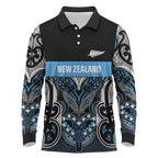 World Cricket Custom New Zealand Long Sleeve Polo Shirt Kia kaha nga Potae Pango