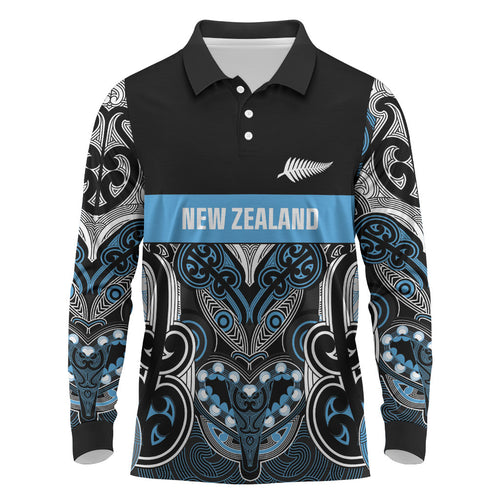 World Cricket Custom New Zealand Long Sleeve Polo Shirt Kia kaha nga Potae Pango