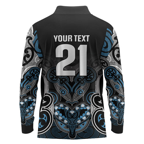 World Cricket Custom New Zealand Long Sleeve Polo Shirt Kia kaha nga Potae Pango