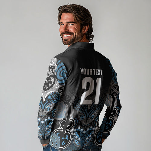 World Cricket Custom New Zealand Long Sleeve Polo Shirt Kia kaha nga Potae Pango
