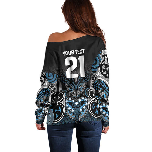 World Cricket Custom New Zealand Off Shoulder Sweater Kia kaha nga Potae Pango