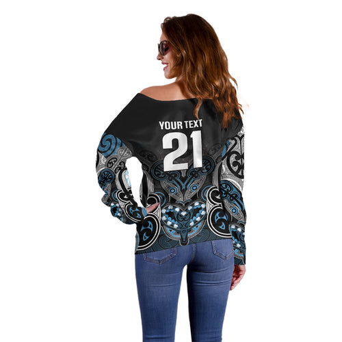 World Cricket Custom New Zealand Off Shoulder Sweater Kia kaha nga Potae Pango