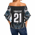 World Cricket Custom New Zealand Off Shoulder Wrap Waist Top Kia kaha nga Potae Pango