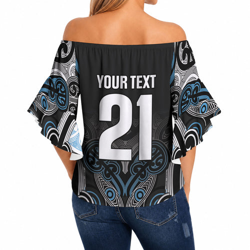 World Cricket Custom New Zealand Off Shoulder Wrap Waist Top Kia kaha nga Potae Pango