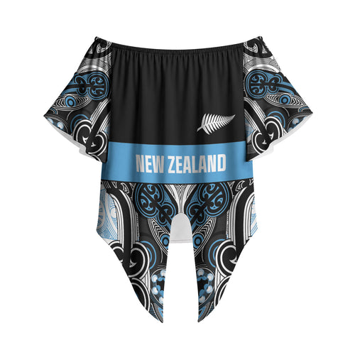 World Cricket Custom New Zealand Off Shoulder Wrap Waist Top Kia kaha nga Potae Pango