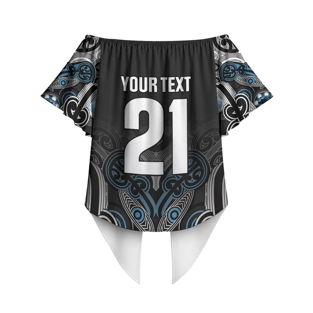 World Cricket Custom New Zealand Off Shoulder Wrap Waist Top Kia kaha nga Potae Pango