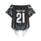 World Cricket Custom New Zealand Off Shoulder Wrap Waist Top Kia kaha nga Potae Pango