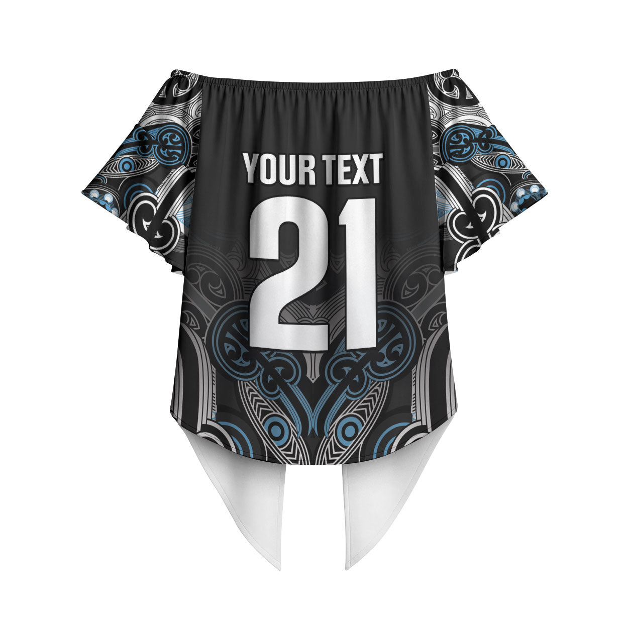 World Cricket Custom New Zealand Off Shoulder Wrap Waist Top Kia kaha nga Potae Pango