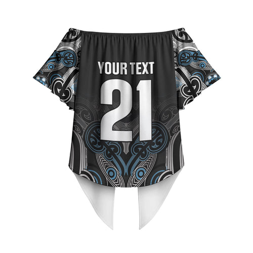 World Cricket Custom New Zealand Off Shoulder Wrap Waist Top Kia kaha nga Potae Pango