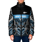 World Cricket Custom New Zealand Padded Jacket Kia kaha nga Potae Pango