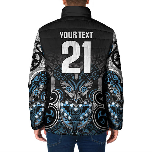 World Cricket Custom New Zealand Padded Jacket Kia kaha nga Potae Pango